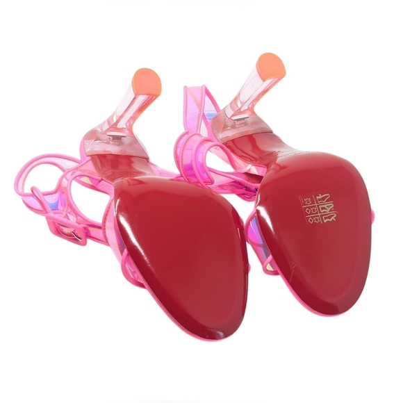 NEW Christian Louboutin Loubi Duniss 100 Neon Pink PVC Clear Sandal Heels 38 - Picture 8 of 13